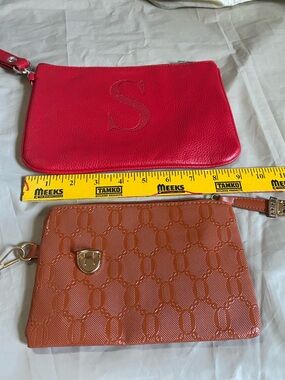 Two Women small bags Red Leather Wristlet Clutch with Embossed Initial